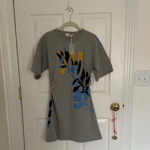 Gray Mini Dress with Blue Leaf Design NWT